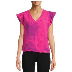NWT SZ L Time and Tru Pink Tie Dye 100% Cotton Top